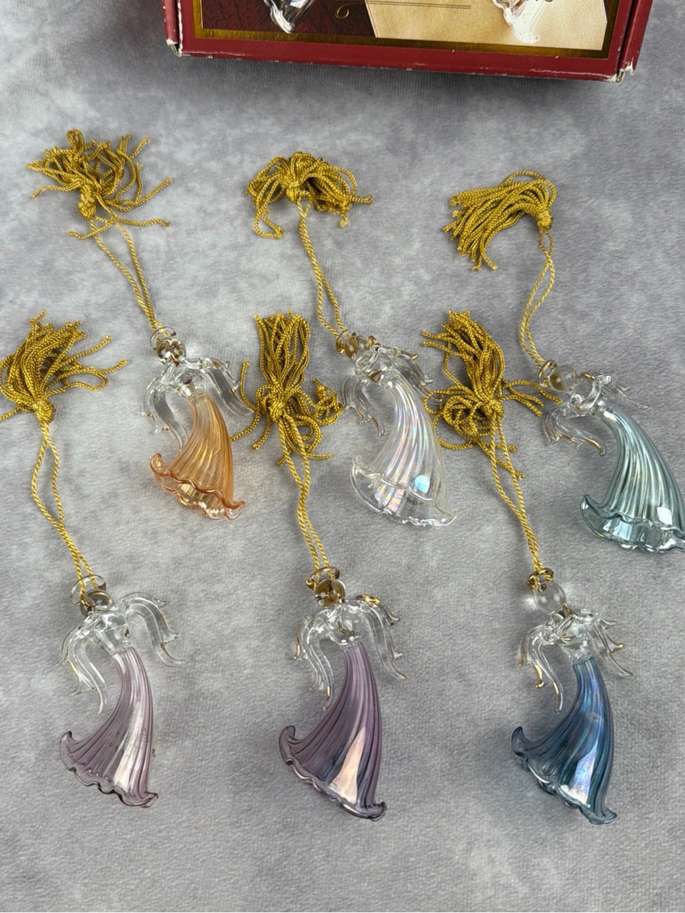 VTG Blown Glass Angel Christmas Ornaments Set 6 Assorted Iridescent Colors READ - Picture 2 of 16